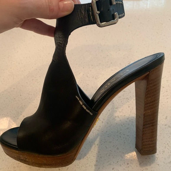 Prada Black Leather Wooden Block Heel - Picture 5 of 14